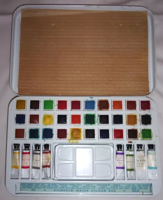 Page of London Large Water Colour Paint Box / Tin with Pans, Tubes & Palette