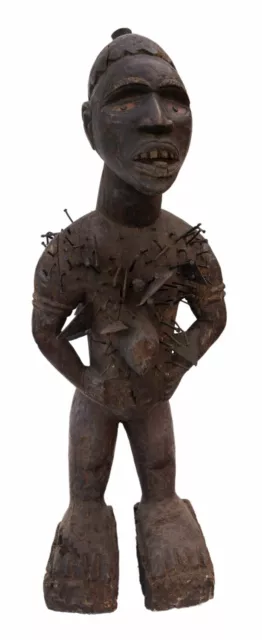 Grande Statua Nkisi Africana 88 CM Feticcio Per Chiodi Nkonde Kongo 17151