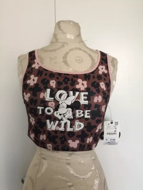 New Zara Girls Minnie Mouse Sporty Activewear  Leopard Brown Tank Top SZ 11-12 2