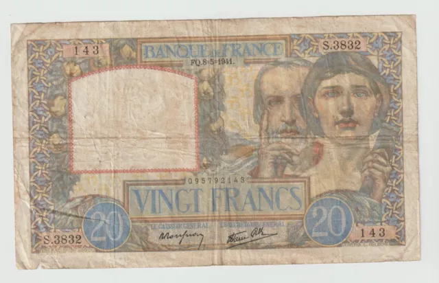 Billet de 20 F "Science et Travail"  Année 1941  Etat: TB