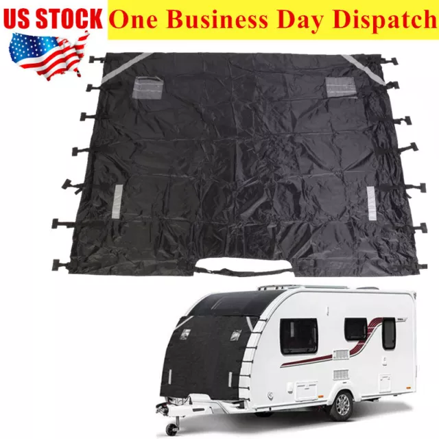 RV Caravan Cover Front Towing Protector Nylon Windscreen Cover w/ 2 LED Lights