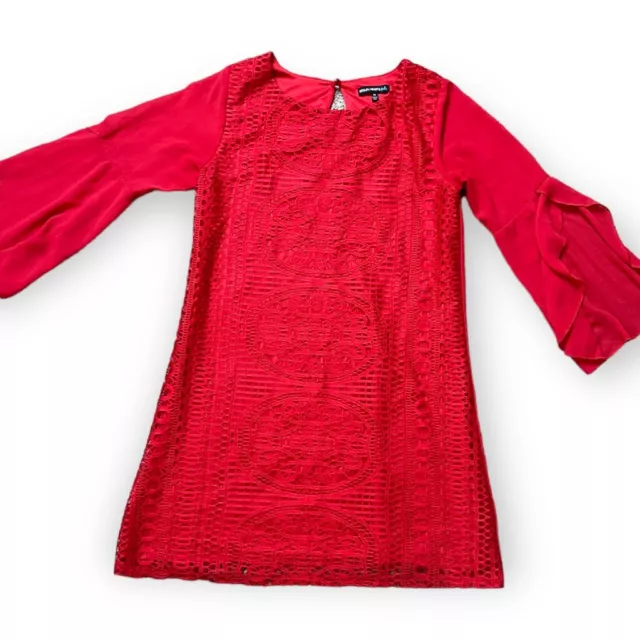 Sequin Hearts Red Dress Bell Sleeve Girls Size 14