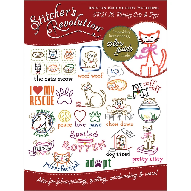 6er-Pack Stitcher's Revolution Aufbügeln Transfers - regnerische Katzen & Hunde - SR-21