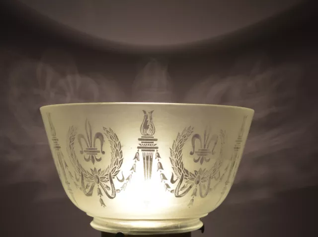 Vintage Frosted Fleur De Lis Glass Lamp Shade 3 7/8 Inch Fitter