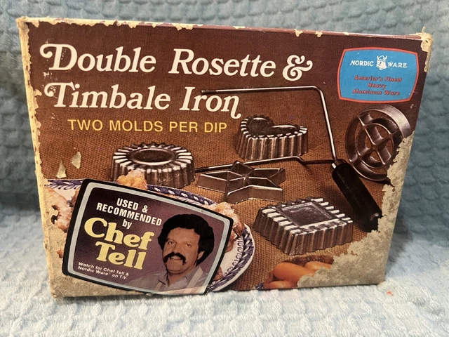 Vintage Nordic Ware Double Rosette Timbale Iron Set In Original Box 4 mold forms