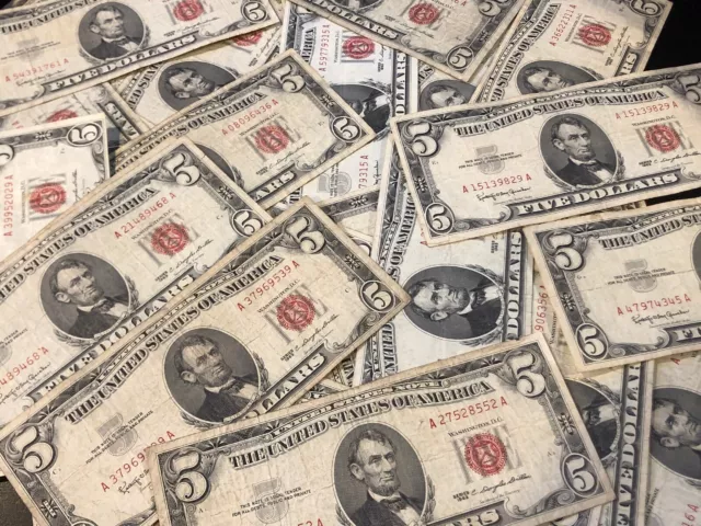 1963 Five Dollar ($5) Red Seal Bill • Avg Circulated Clean Note • Buying 1 Note