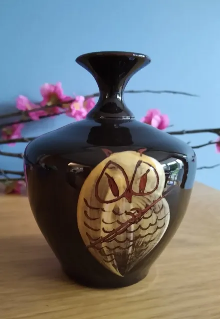 Yeo Studio Pottery Vase Hand Painted Owl Bird Pot Clevedon Retro Ornamental Art