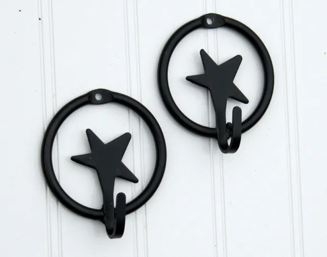 Amish Forged black wrought iron star hook w ring -set of 2- w/ mounting screws