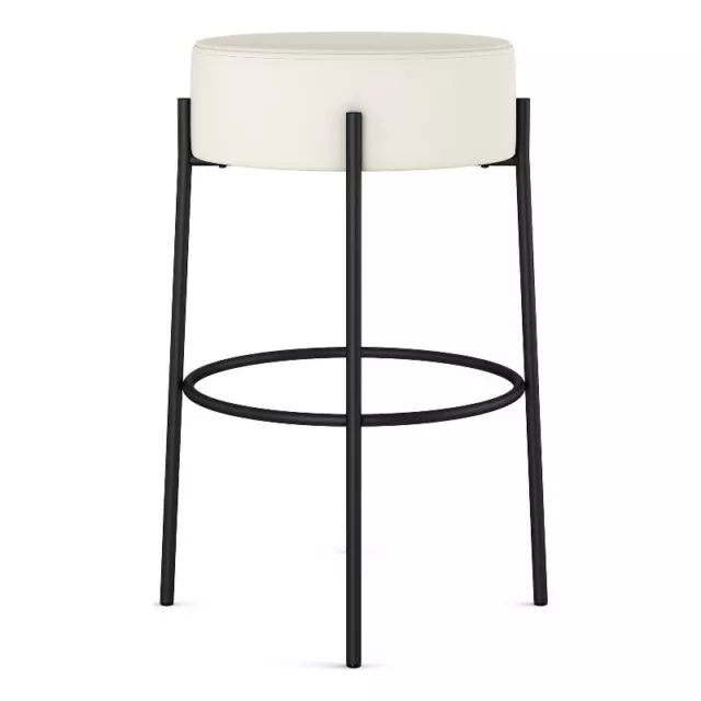 Amisco Clovis 26 In. Counter Stool - Off White Faux Leather / Black Metal