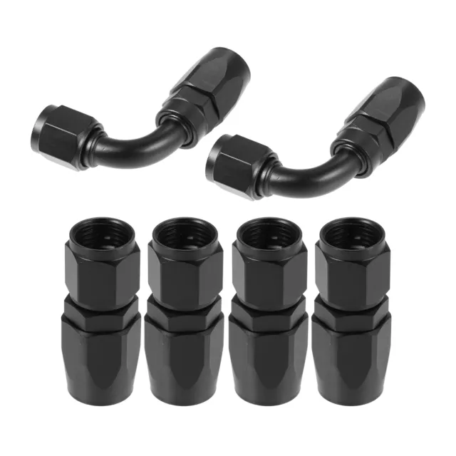 4pcs AN6 Droit 2pcs AN6 90 Degré Pivotant Tuyau Terminal Raccord Noir