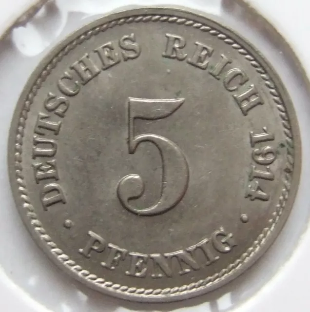 Münze Deutsches Reich Kaiserreich 5 Pfennig 1914 J in Vorzüglich