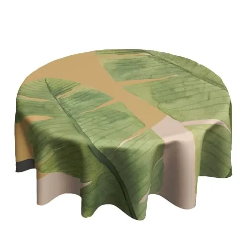 Tropical Table Cloth Banana Leaves Table Cover Green Round Tablecloth for Ind...