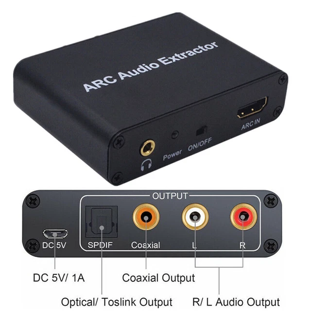 Adattatore Estrattore Audio HDMI ARC A RCA/SPDIF/3.5mm Con DAC, Alimentato Micro USB