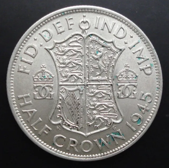 1945 Half Crown - George VI British Silver Coin - AU