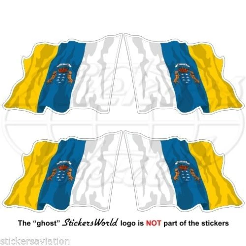 Pack De 4 Autocollants Îles Canaries – Drapeau Espagne, 50mm, Neufs