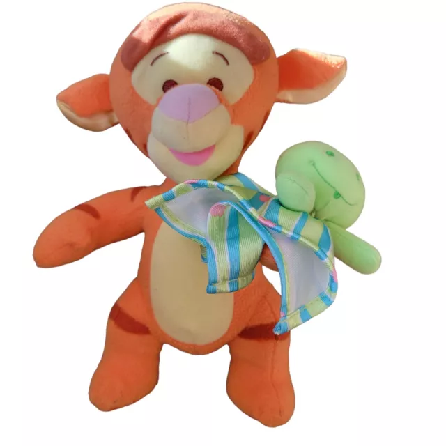 Fisher Price Baby Tigger Holding Frog Lovey Plush 10 Inch Stitched On Eyes