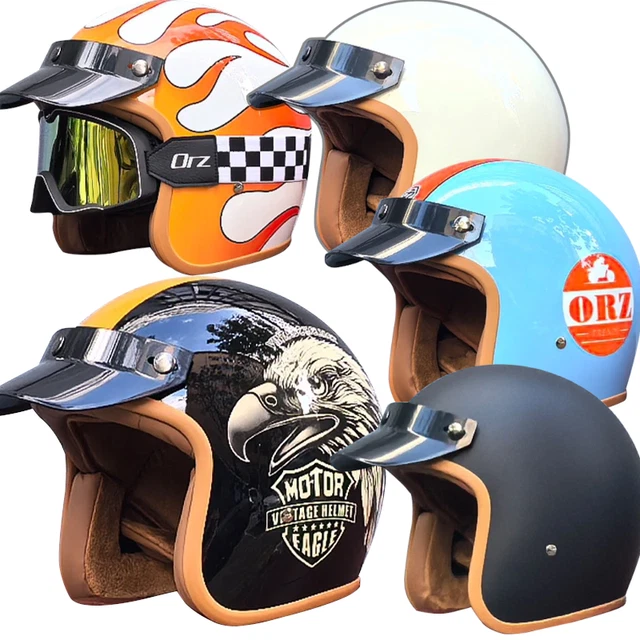 Casque Moto Vintage Demi-visage En Cuir Style Hachoir - Écran Amovible