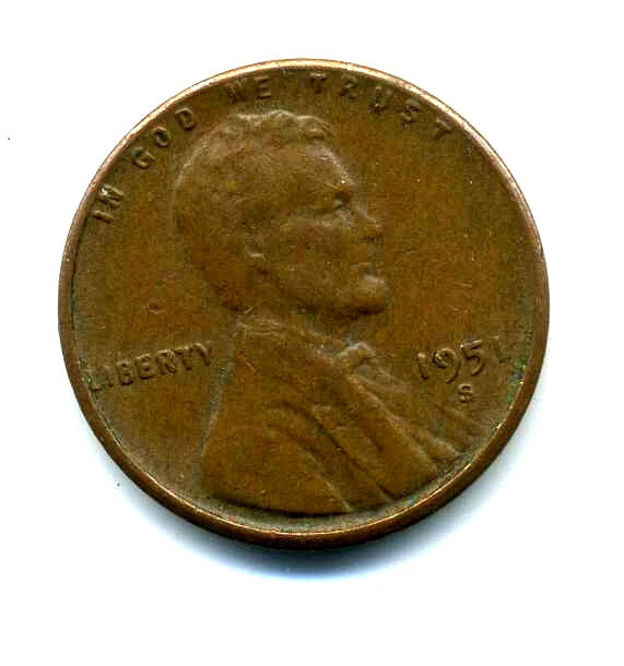 Lincoln Head Wheat Cent 1951 S COPPER Circulated United States 1 Penny Coin#7957