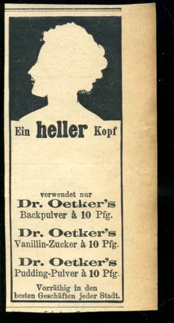 Dr. Oetker -- Ein heller Kopf -- Vorrätig -- Werbung von 1905