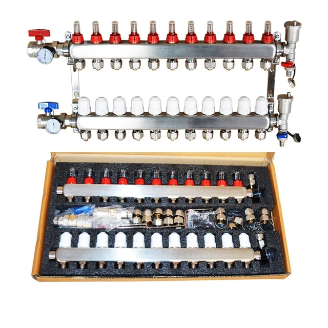 11-Branch PEX Radiant Floor Heating Manifold Tube Valves Water Separator G1/2"