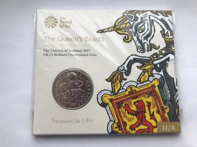 2017 The Queens Beasts ~ The Unicorn Of Scotland Bu Five 5 Pound Royal Mint Pack