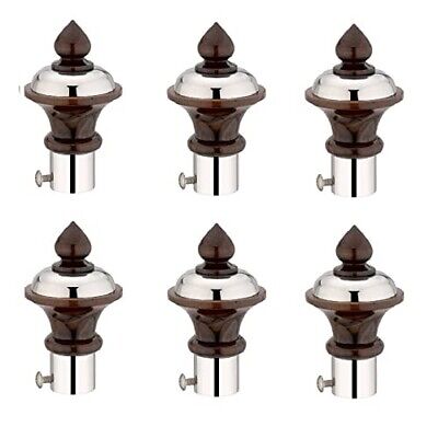 Wooden and S Steel  Curtain Finials for Door and Window Single Rod 1 Inch  6 Pcs