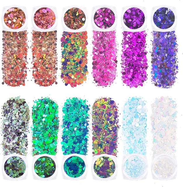 12 Colores Cara Brillo Holográfico Festival Cosmético Grunky Glitter Fe