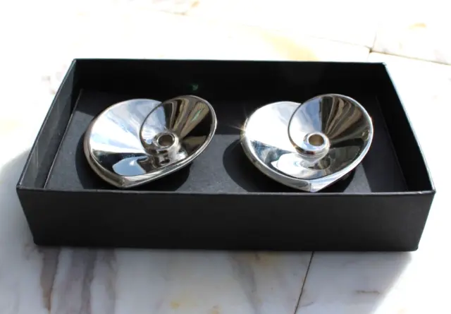 Dansk Nickel Plated Heart Tiny Tapers Candle Holders-Weighted-New in Box NIB
