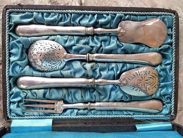 Set posate servizio pasticceria/torta/dessert francese antico 1882 (4) - argento 0,800