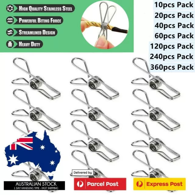 Stainless Steel Clothes Pegs Hanging Clips Pins Laundry Windproof Metal Clamps