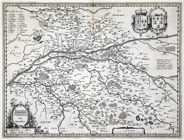 Touraine Original Copperplate Map Hondius 1633