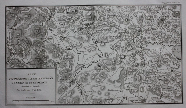 MAPPA ANTICA ORIGINALE GERMANIA, ENGEN, STOKACH, guerre napoleoniche