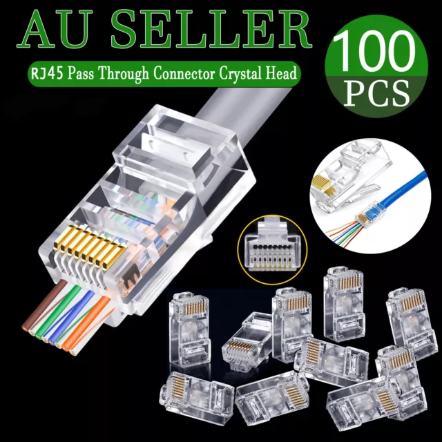 100x RJ45 Pass Through Connectors Network Cable Jack Connector Network RJ-45Plug