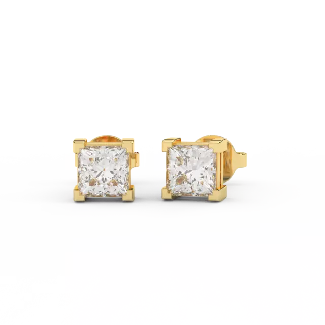 1 Ctw  Princess Cut Natural Diamond Stud Earrings for women | 14K Solid Gold