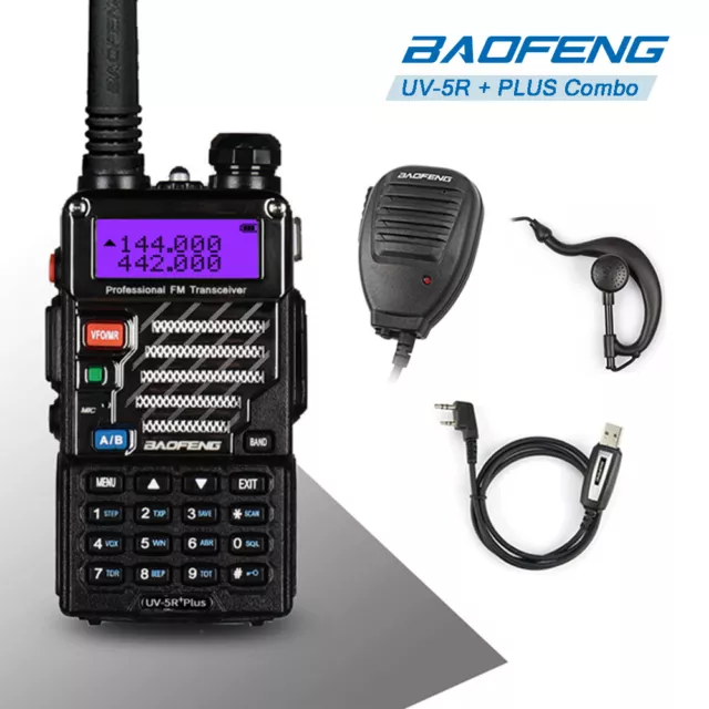 Baofeng *UV-5R PLUS* 2m/70cm VHF UHF +Original Speaker +Cable Ham Two-way Radio