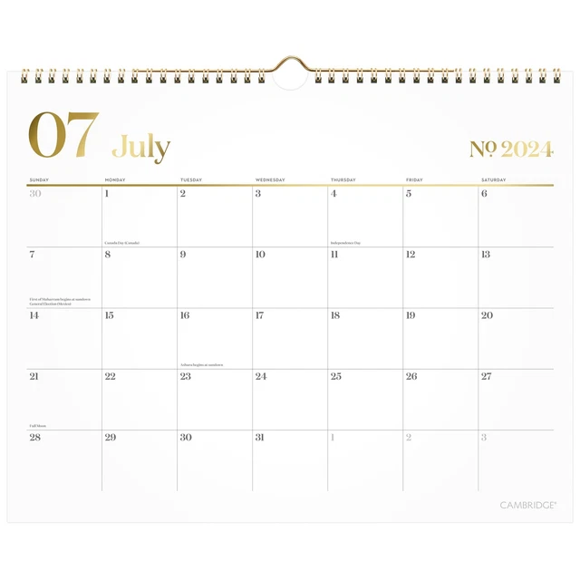 CAMBRIDGE WORKSTYLE ACADEMIC 20242025 Monthly Wall Calendar White