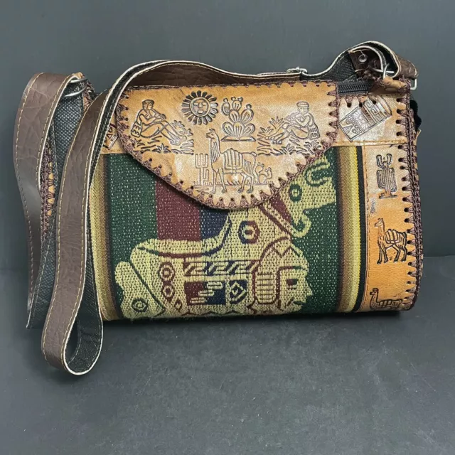 Unusual 70s TOOLED LEATHER Bag Embossed Bohemian Handbag