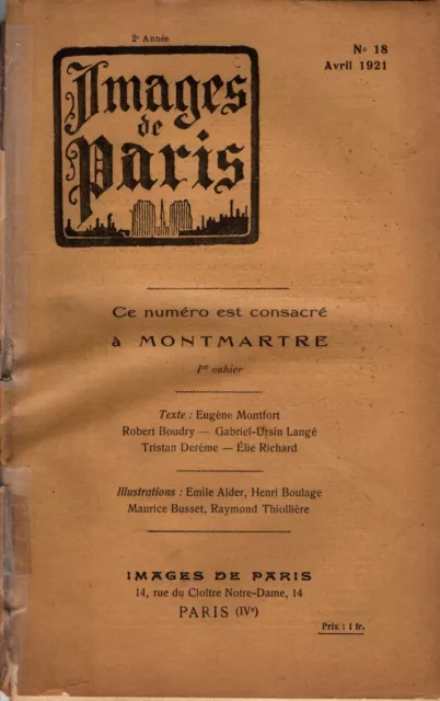 Revue Images De Paris N°18 Avril 1921  Montmartre