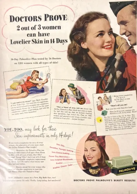 Vintage Palmolive Lovelie Skin in 14 Days Palmolive  1945 Magazine Print Ad L106