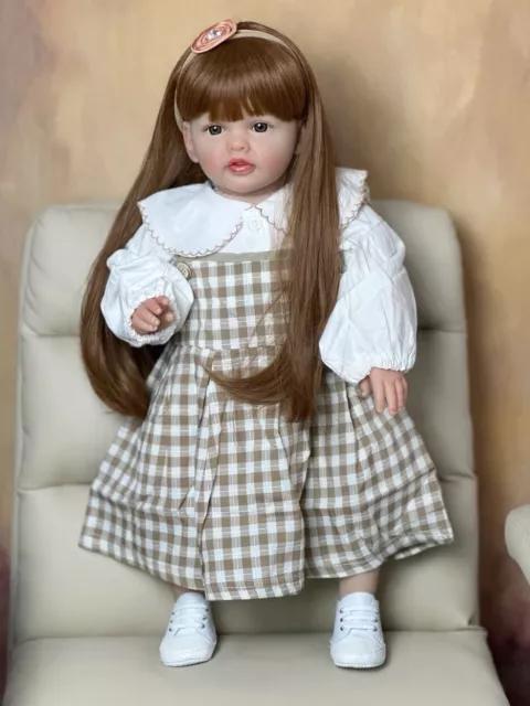 60cm Cloth Body Vinyl Reborn Baby Doll Toy Girl Lifelike Long Hair Princess Bebe