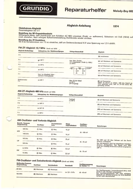 Grundig Original Service Manual für Melody - Boy  600