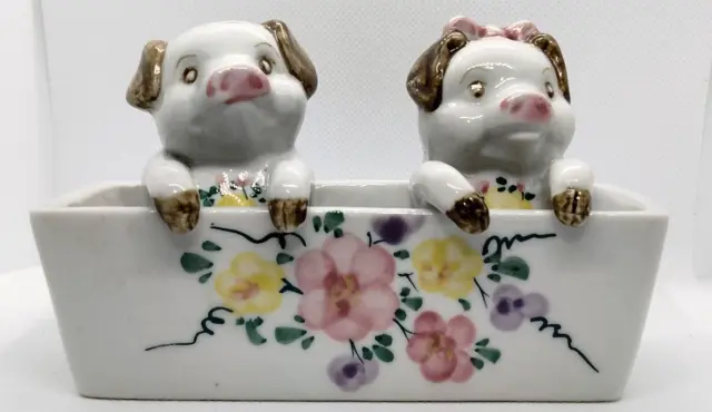 Andrea by Sadek Piglets Salt & Pepper Shakers in Trough Pink & Yellow Floral