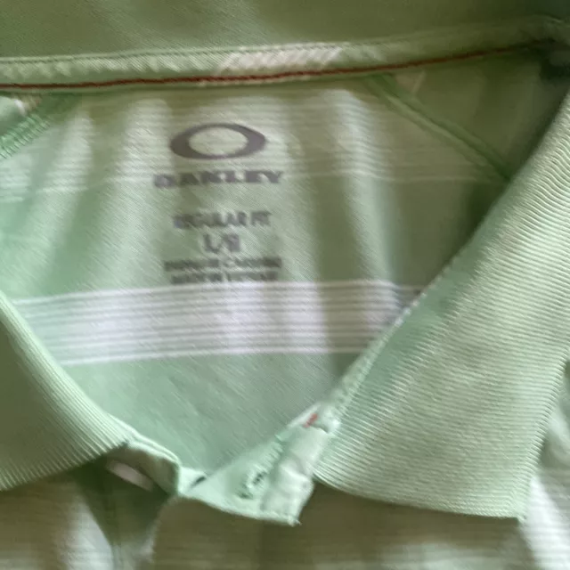 Oakley Mens Legacy Stripe O-Hydrolix Golf Polo Shirt Green White Stripe Size L 3