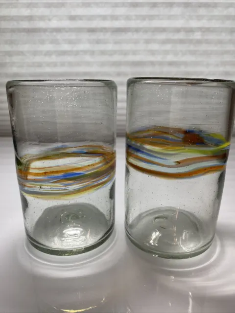 Lot of 2 Global Amici Rainbow Glass Art Highball Beverage Glass Multicolor