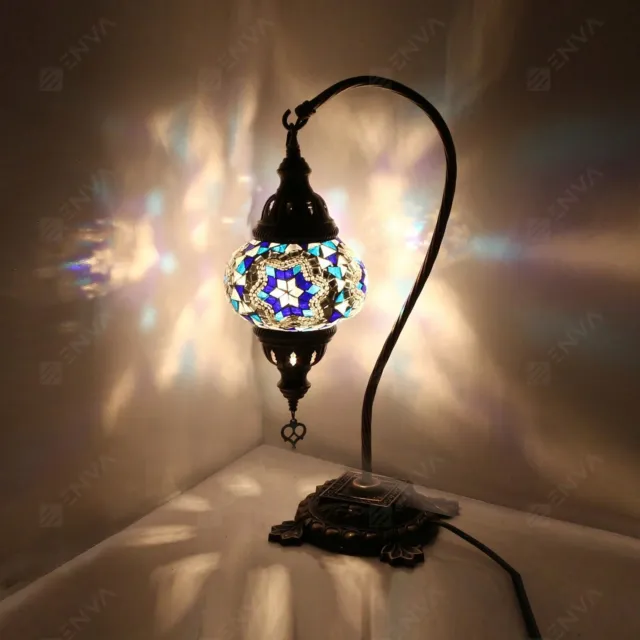 Lampada scrivania a collo di cigno in mosaico colorato a mano turca marocchina