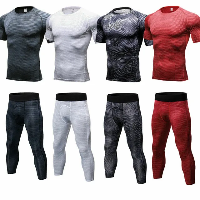 Mens Compression 3/4 Pants Top Workout Running Gym Base Layers Quick-dry Tights