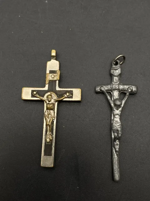 2 Antique Silver Tone Ebony Cross Pendant Germany Hong Kong Crucifix 2 inch
