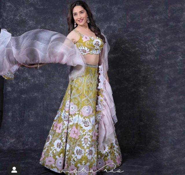 Madhuri Green Fantom Silk Lehenga Choli Indian Women Ghagra Lengha Wedding Saree