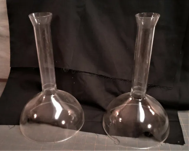2 Vintage Lab Glass Long Stem Round Top Bowl Funnels for Chemistry or Apothecary