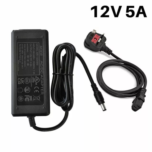 12V 5A Power Supply UK Plug AC-DC Safety Adapter 60W For CCTV/Camera/LED Strip